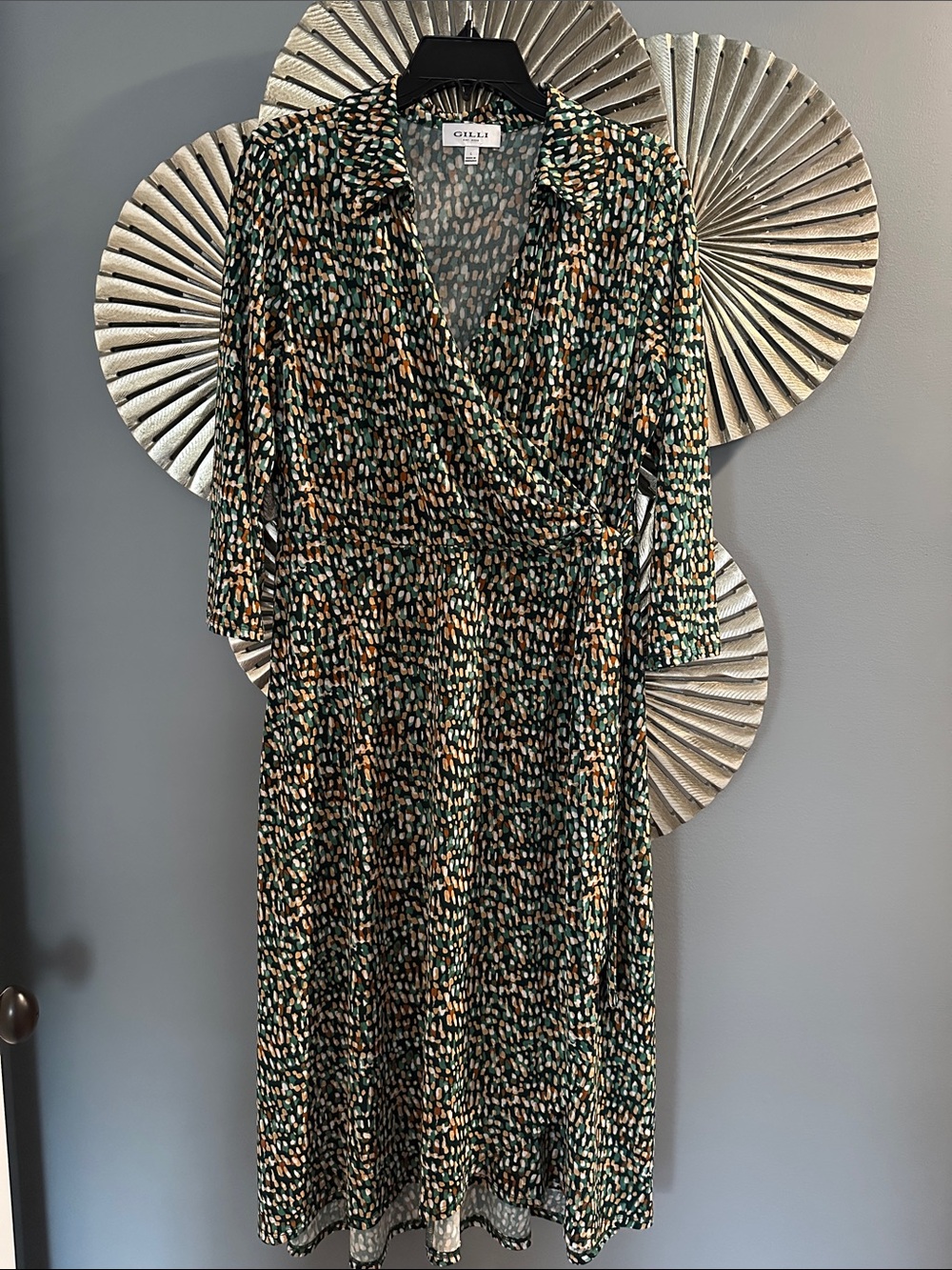 Gilli Green Multi-Spot Wrap Midi Dress